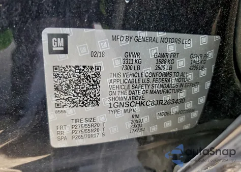 2018 Chevrolet Suburban C1500 Lt z USA, uszkodzony, nr VIN 1GNSCHKC8JR263430